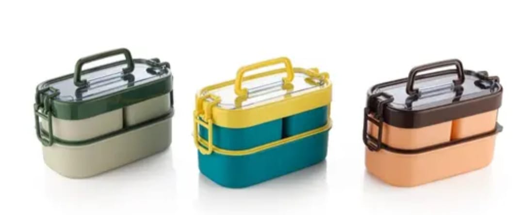 2-Tier Stackable Lunch Box with Handle & Cutlery