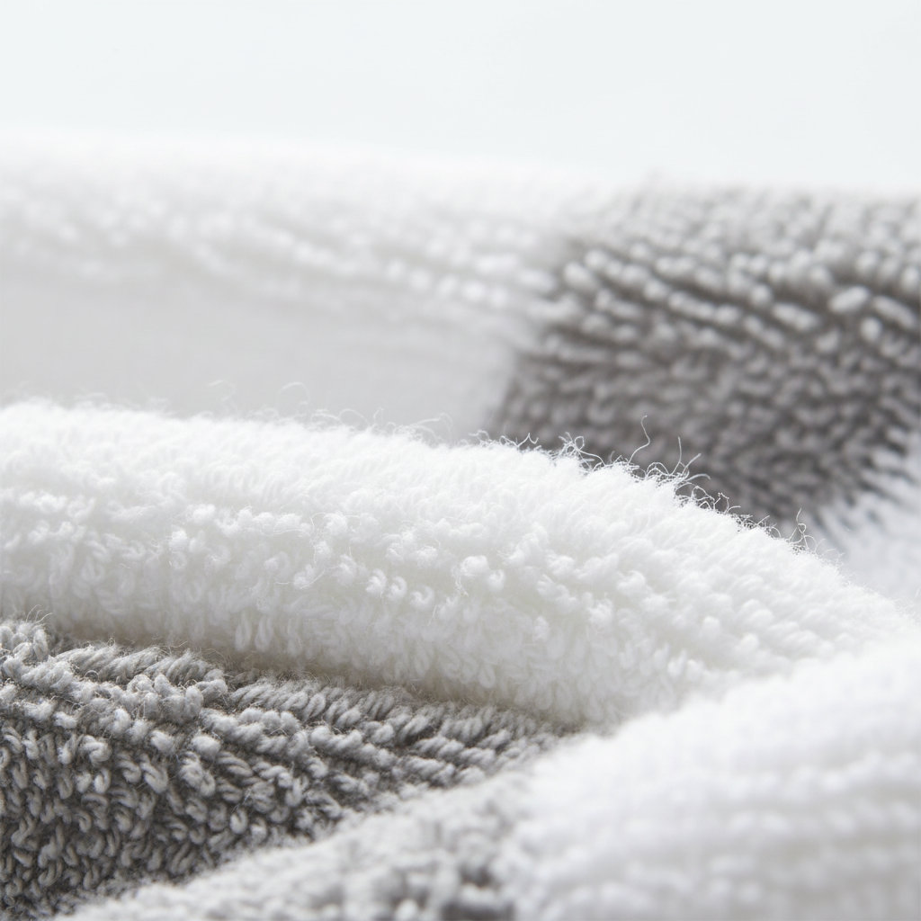 Close-up of soft fluffy premium bath towel texture